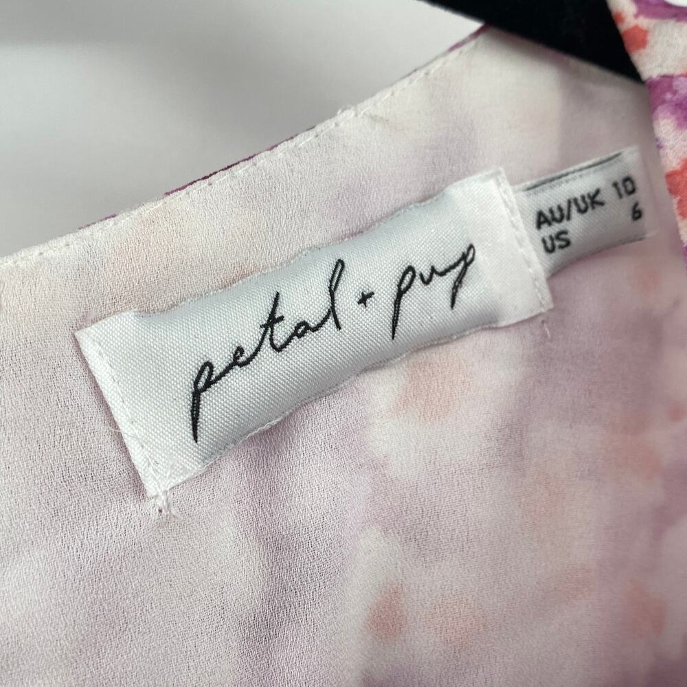 Petal + Pup Paige Floral Mini Dress Long Balloon Sleeve Flounce Hem Belted 6 - Picture 8 of 10